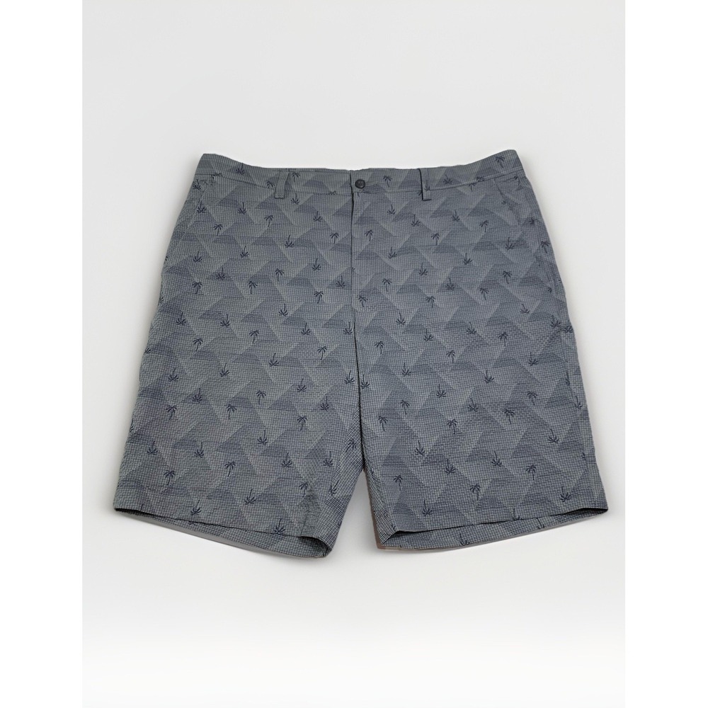 PGA Tour Men's 38 Seersucker Golf Shorts Gray Palm Trees Polyester Flex Waist - Picture 1 of 6